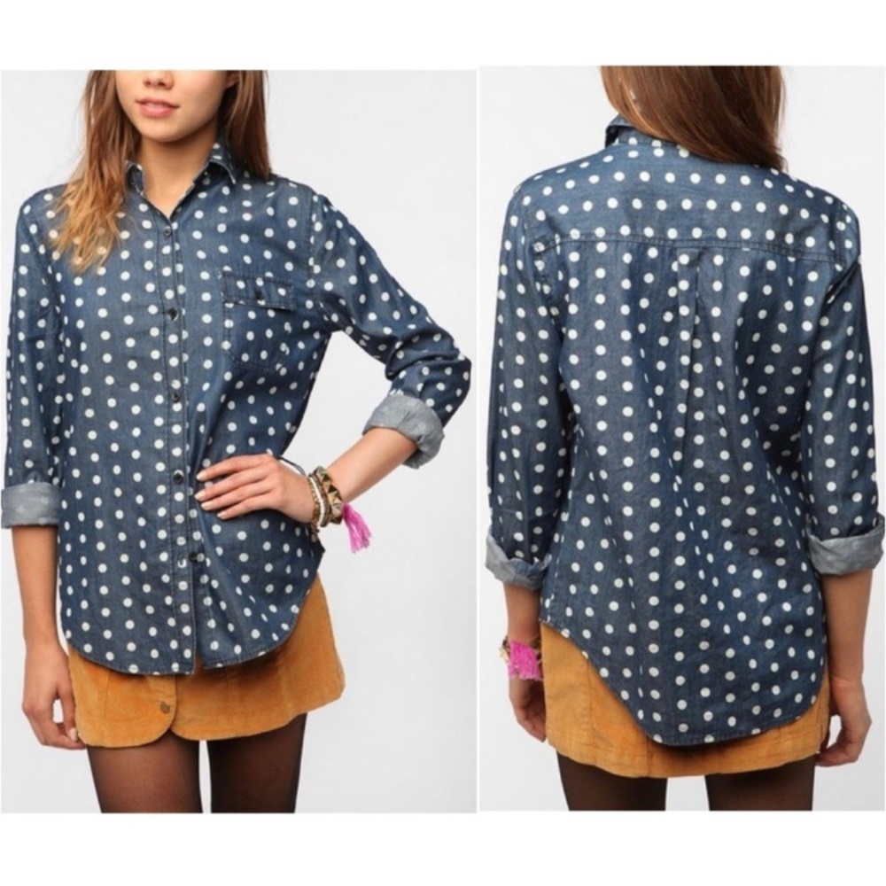 UO Polka Dot Chambray Button-Up Shirt
